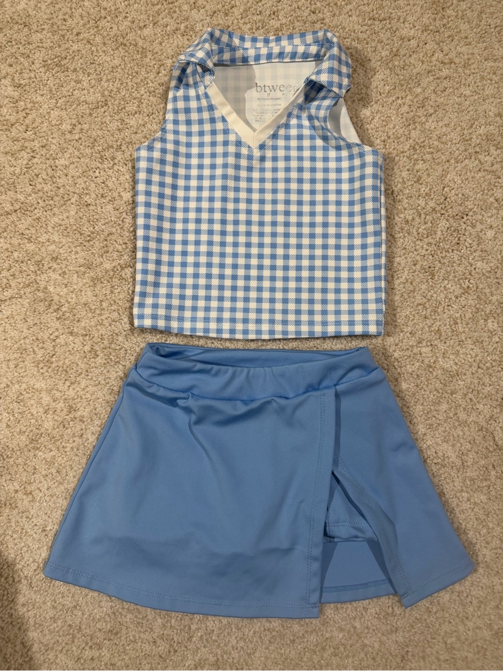 btween Light Blue Gingham Tank & Blue Skort Set